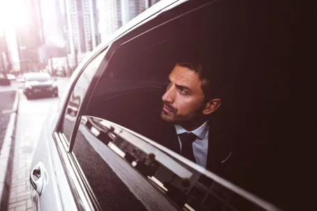 A man is sitting in his car, staring outside, lost in deep thought.