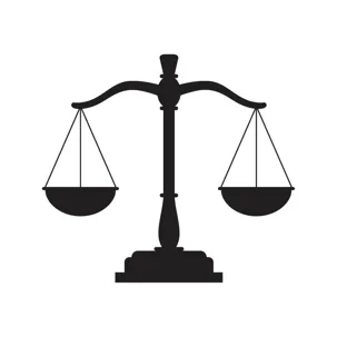 An image of a justice scale on a white background.